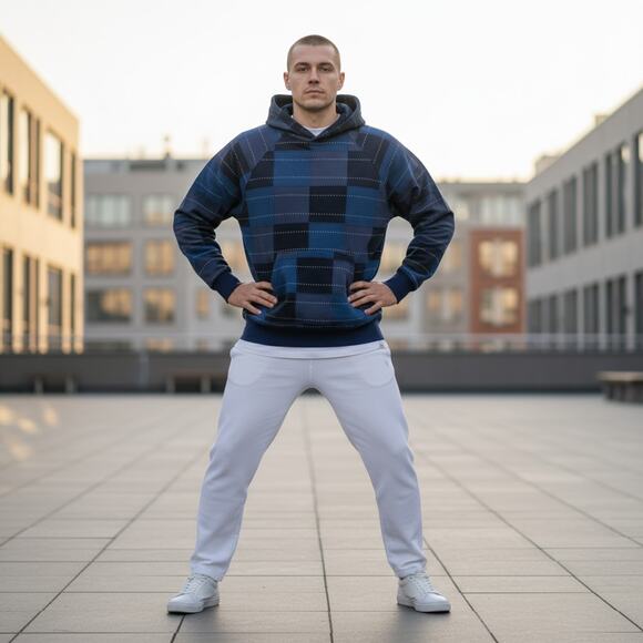 Samuel Zelig Patchwork Hoodie Large Navy Blue Heavyweight Cotton Sweatshirt NWOT - Picture 11 of 14